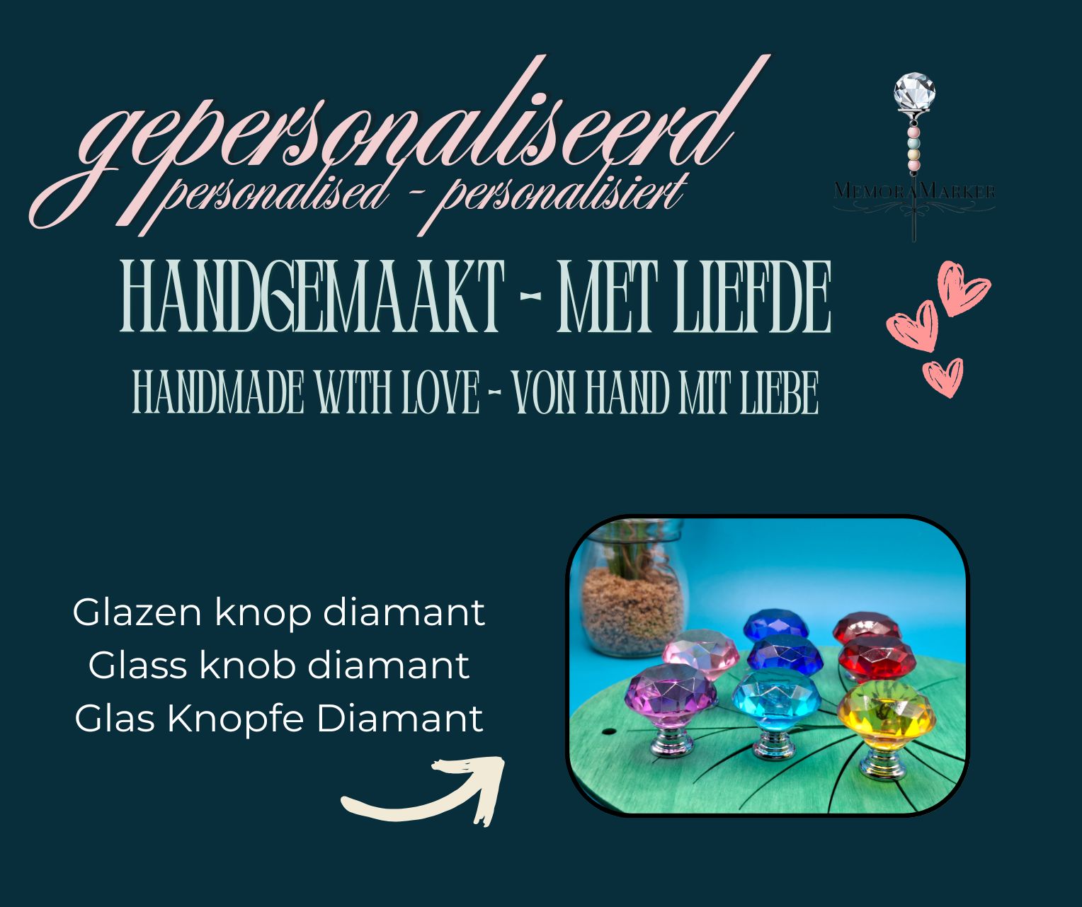 memoramarker gepersonaliseerd met diamant knop